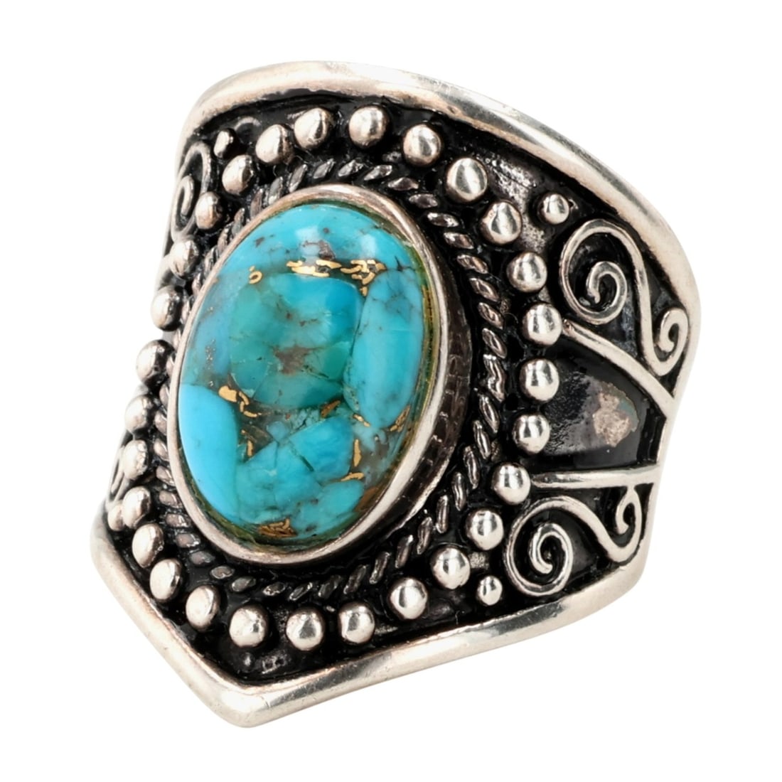 BBJ Southwestern Style Sterling Turquoise Ring Sz 10.25 (1 of 8)