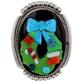 Beverly Etsate Zuni Sterling Christmas Wreath Brooch