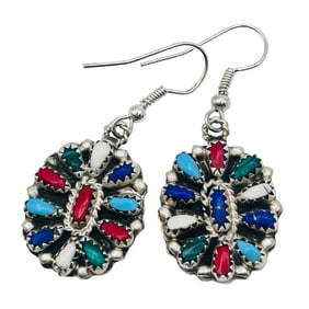 Milton James Navajo Sterling Reversible Cluster Multi-stone Earrings