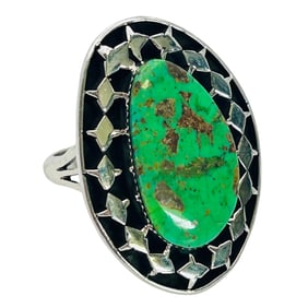 Daniel Benally Navajo Sterling Sonoran Gold Turquoise Ring SZ. 7
