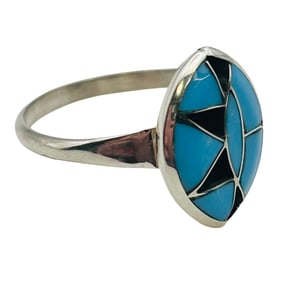 Zuni Sterling Turquoise Sun Ring SZ.8
