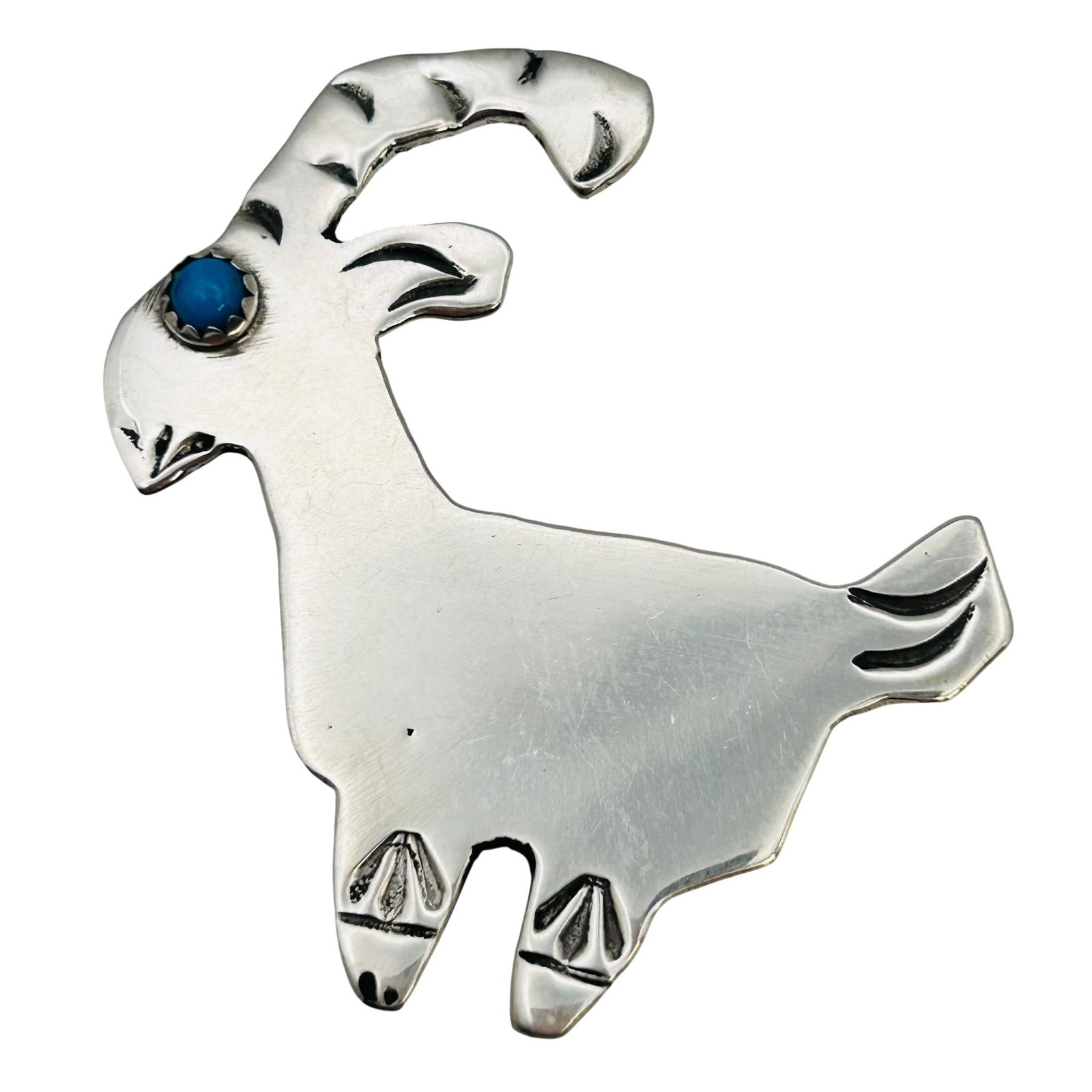 Robbie Manlelito Turquoise Eye Sterling Goat Pin (1 of 5)