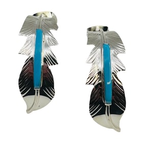 Allen Barney Navajo Sterling Kingman Turquoise Earrings