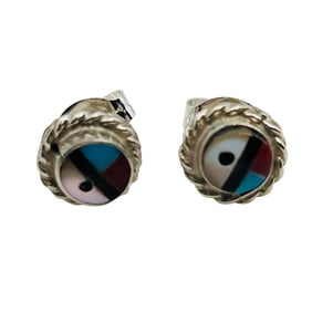 Devoria Bowakaty Zuni Sterling Inlay Stone Studs