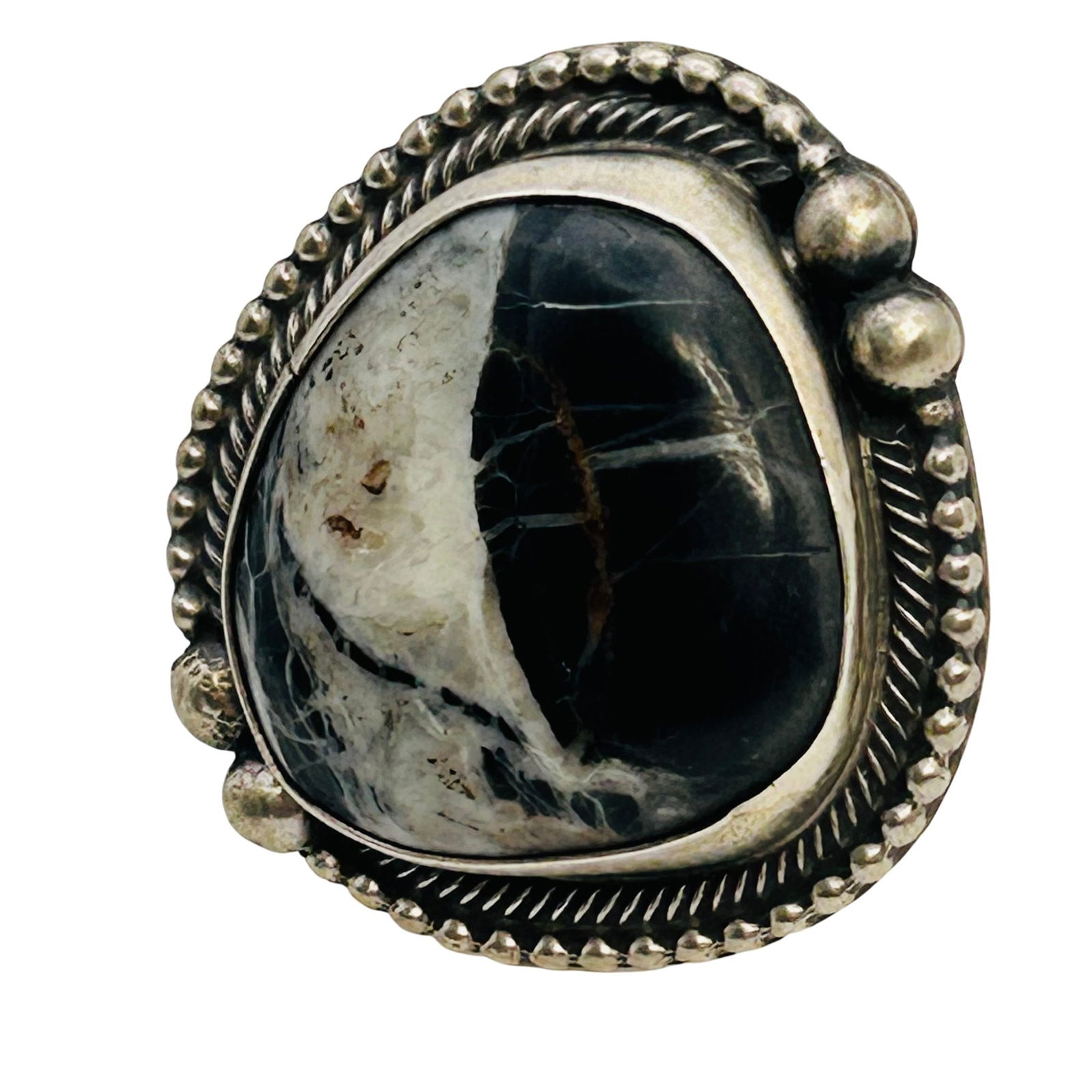 John Skeets Navajo Sterling White Buffalo Ring SZ. 8 (1 of 8)