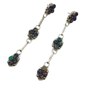 Swain Charley Zuni Sterling Opal Cluster Linear Earrings