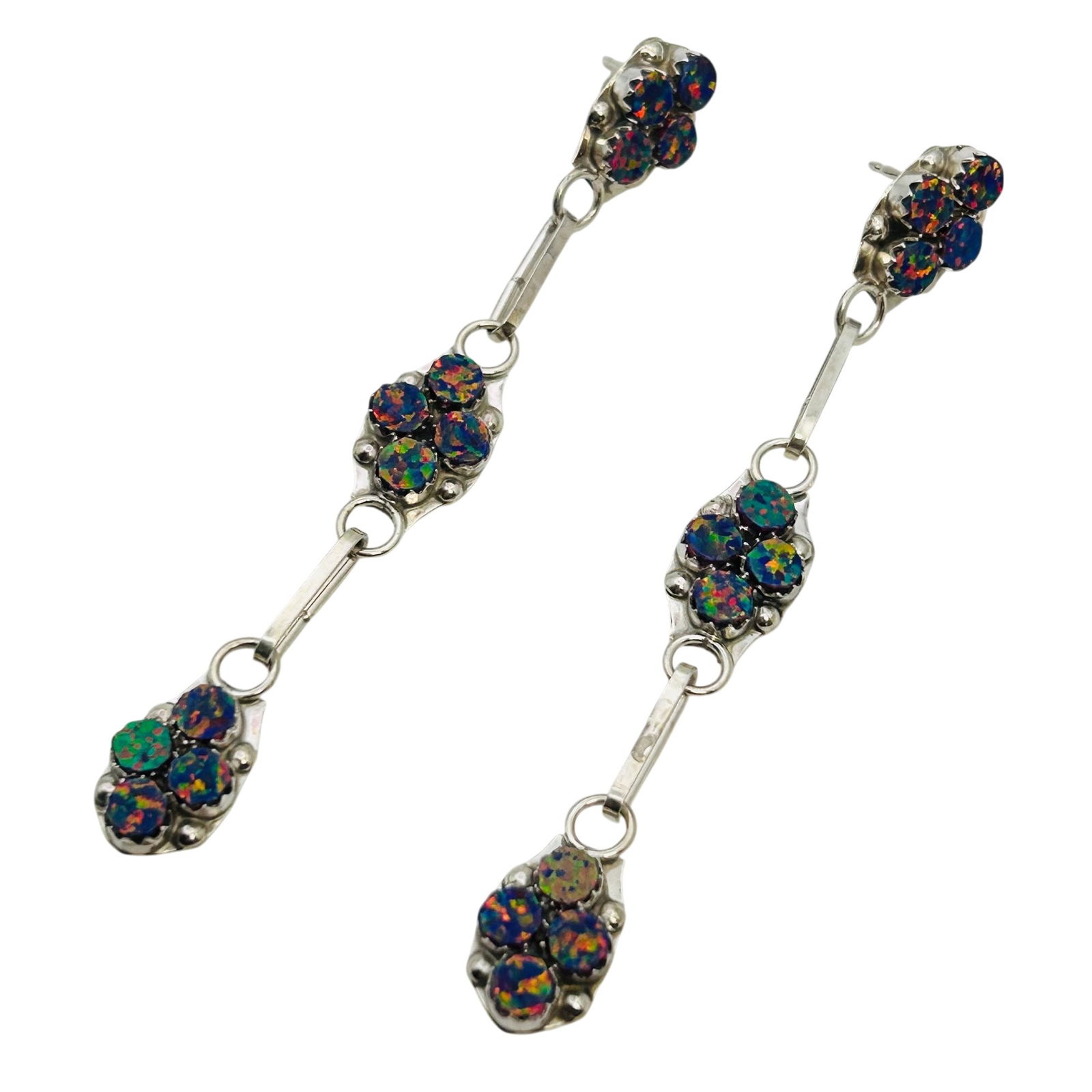 Swain Charley Zuni Sterling Opal Cluster Linear Earrings (1 of 8)