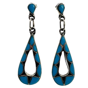 Emma Bowakaty Zuni Sterling Turquoise Earrings