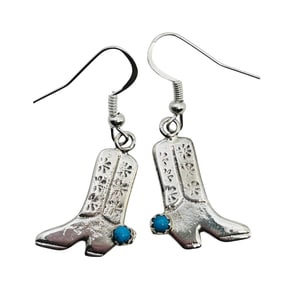 Lorraine Chee Native Sterling Turquoise Stone Cowboy Boots Earrings