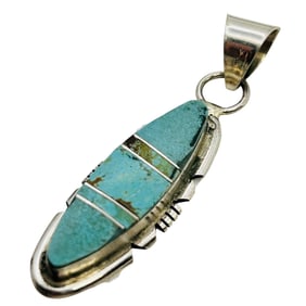 Brandon Etcity Navajo Sterling Kingman Turquoise Inlay Pendant