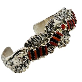 Murray Hannaweeka Zuni Sterling Coral Cuff Bracelet