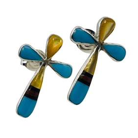 Kristen Bowannie Zuni Multi Stone Sterling Earrings