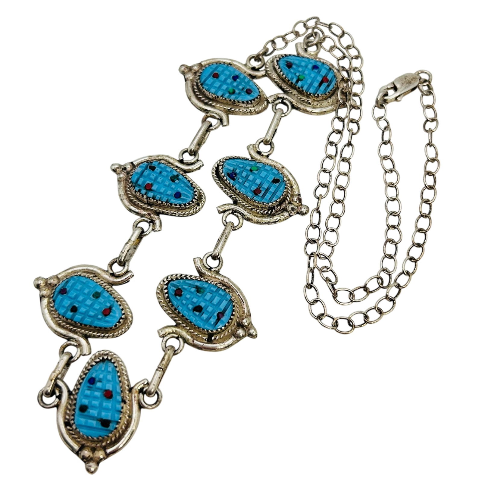 Tracy Bowekati Zuni Sterling Multi Stone Carved Corncob Necklace (1 of 9)