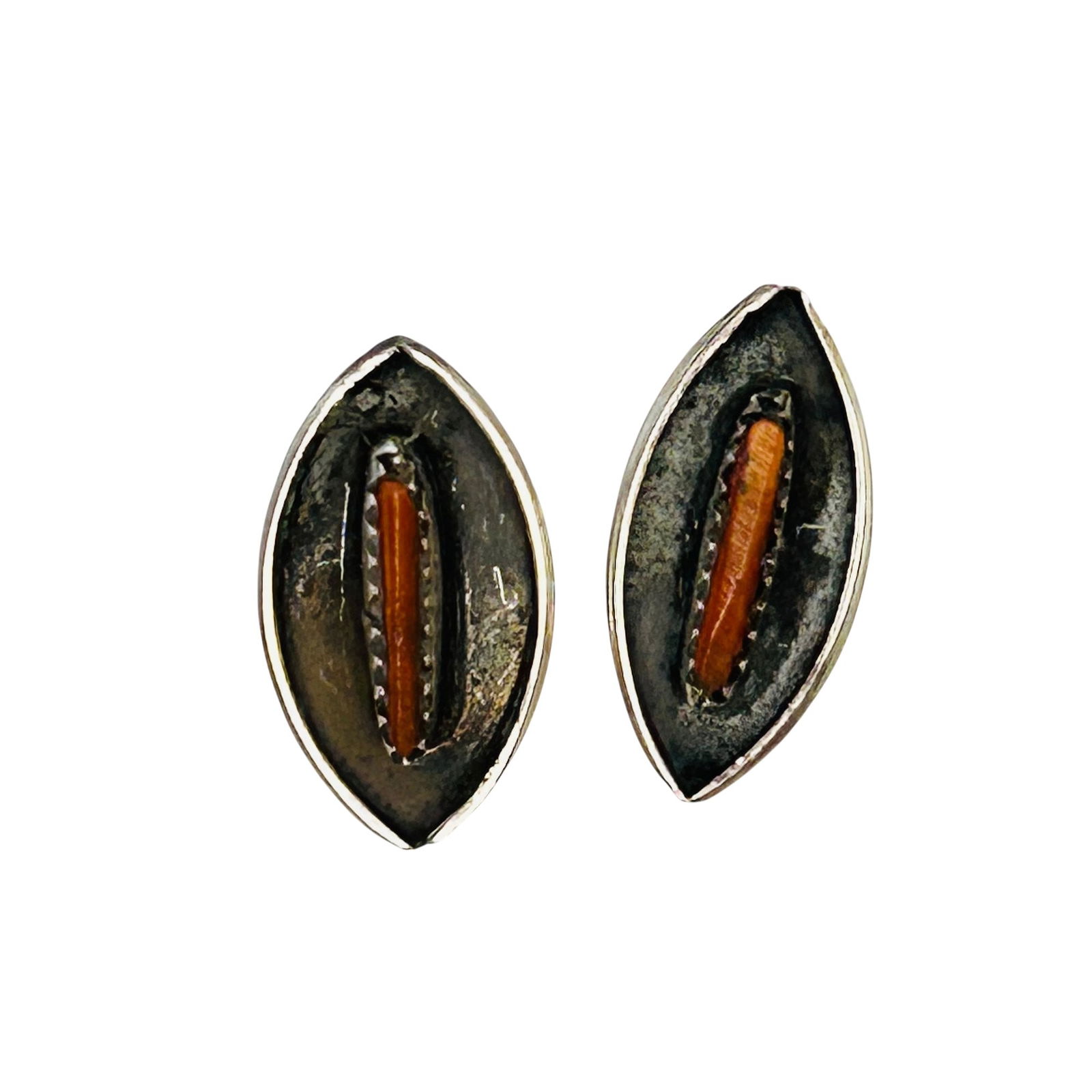 Zuni Sterling Coral Shadow Box Studs: Zuni Sterling needlepoint coral shadow box stud earrings .81 grams