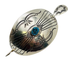 Joann Silver Navajo Sterling Kingman Turquoise Hair Pin