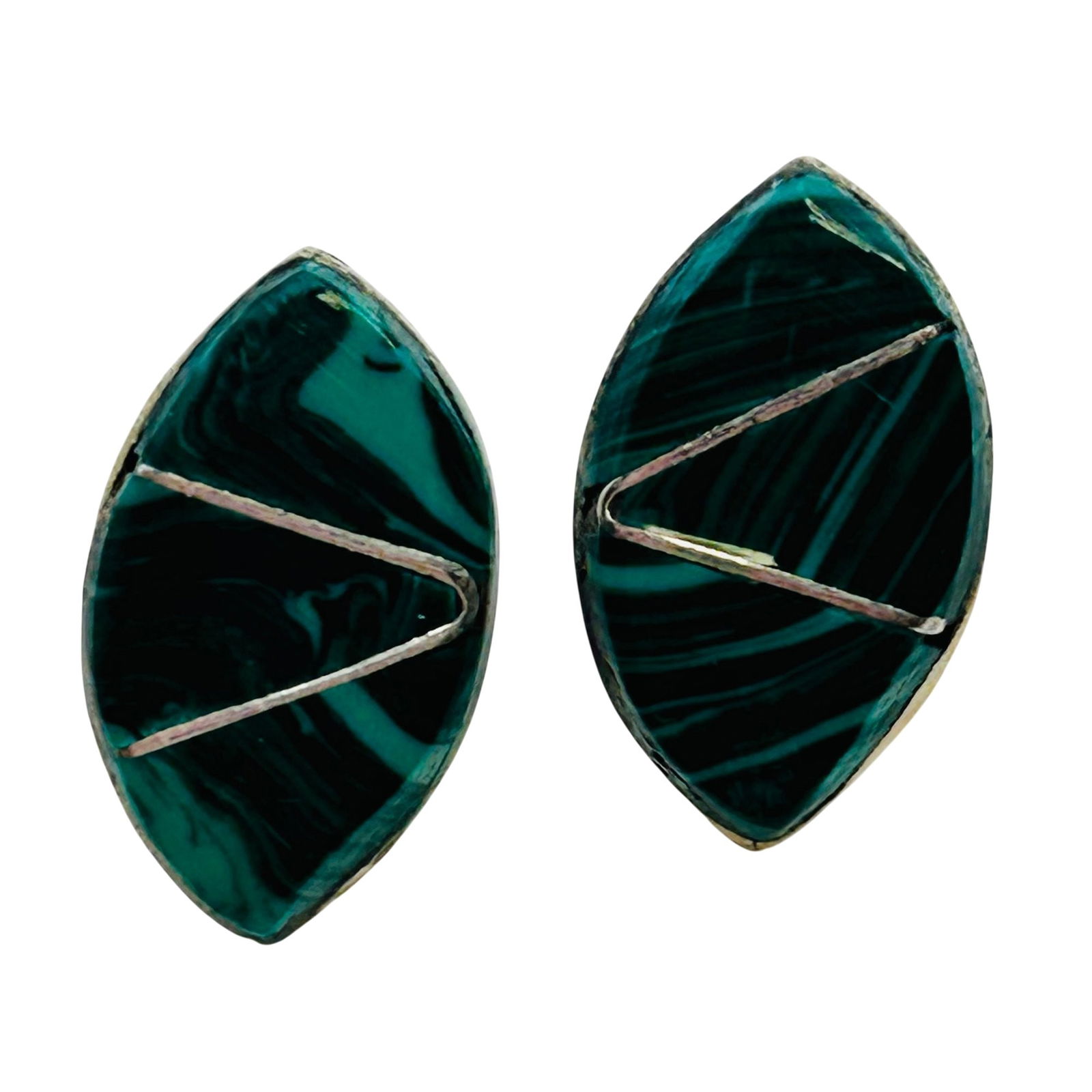 Sandy Halusewa Zuni Sterling Malachite Earrings: Sandy Halusewa Zuni Sterling Malachite inlay push back Earrings .65 grams