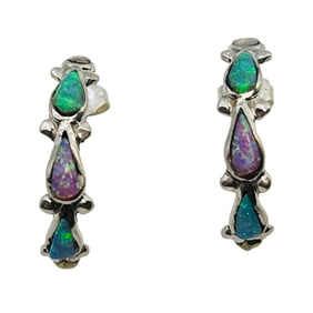 Zuni Sterling Opal Half Hoop Earrings