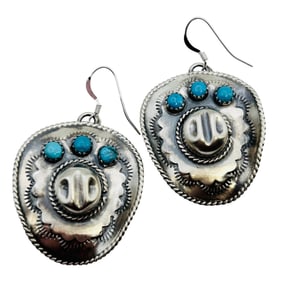 Bobby Platero Navajo Sterling Kingman Turquoise Cowboy Hat Earrings