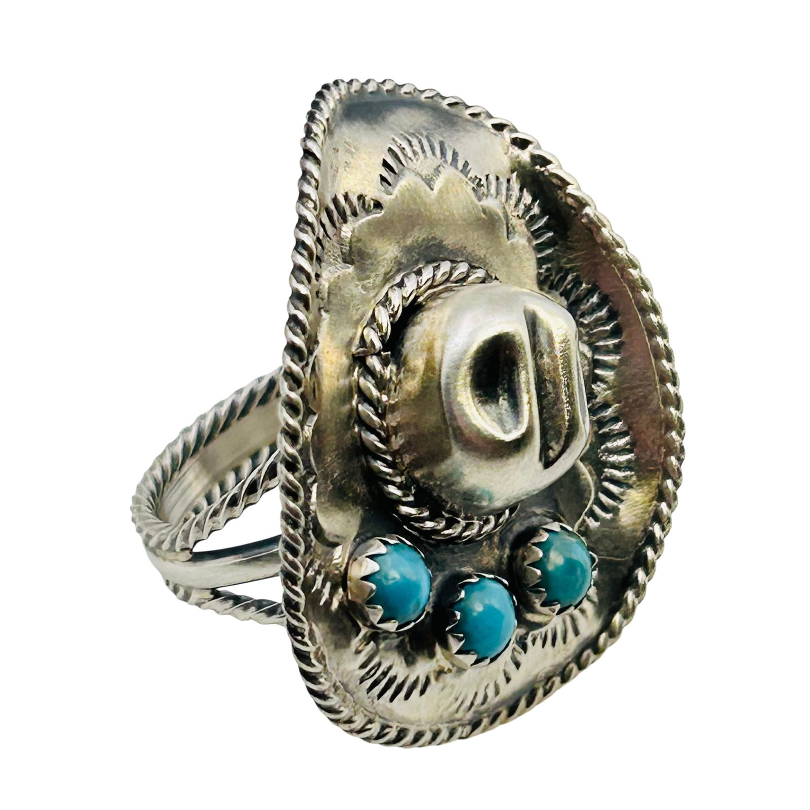 Bobby Platero Navajo Sterling Kingman Turquoise Cowboy Hat Ring Sz. 5 (1 of 8)
