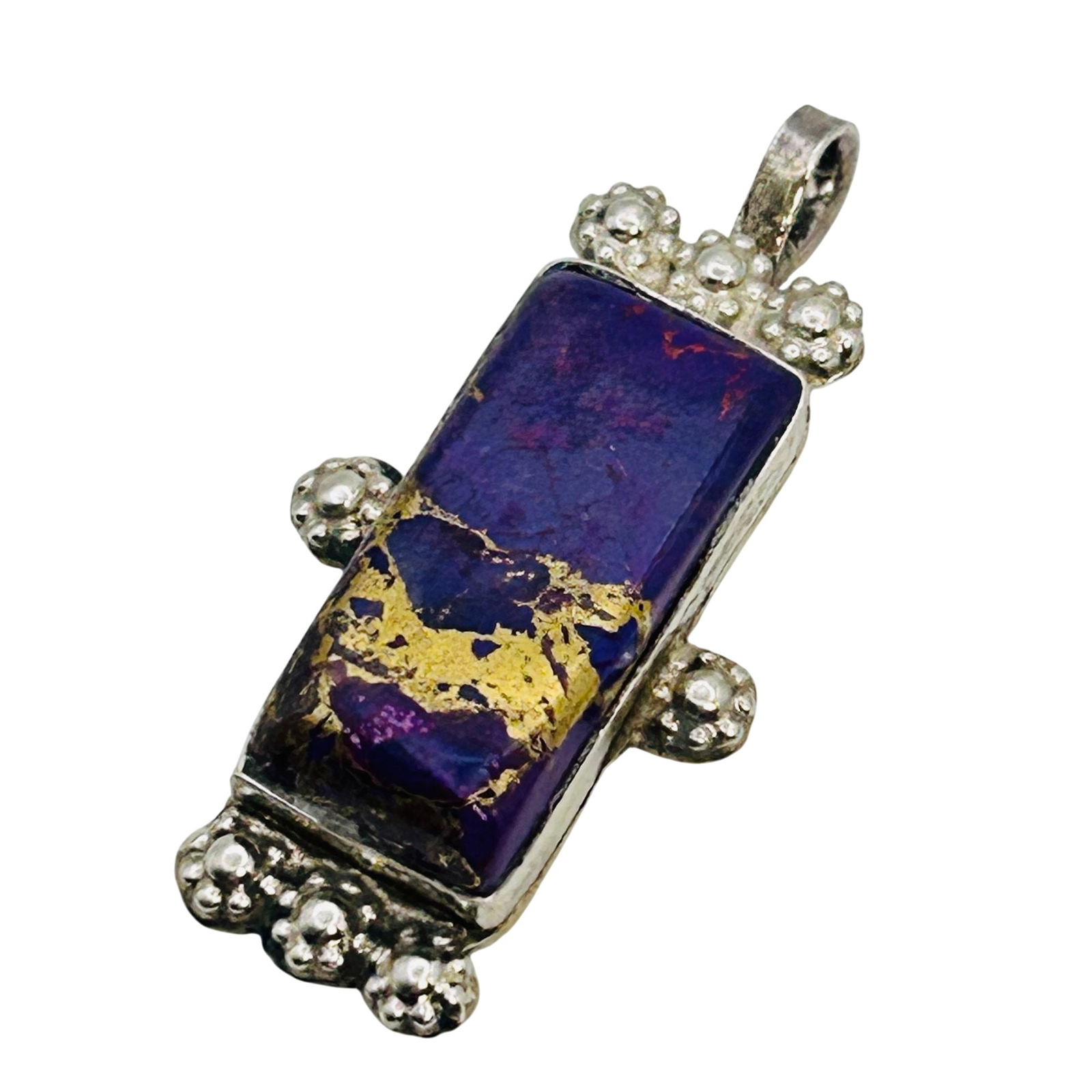 Maxx Laate Native Sterling Purple Copper Turquoise Pendant: Maxx Laate Native Sterling Purple copper turquoise rectangular Pendant 6.31 grams