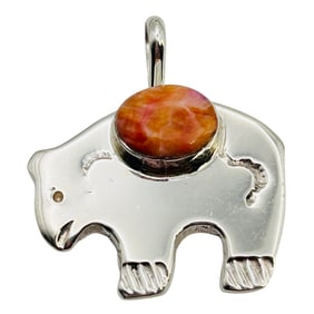 Joseph Martinz Native Sterling Coral Bear Pendant