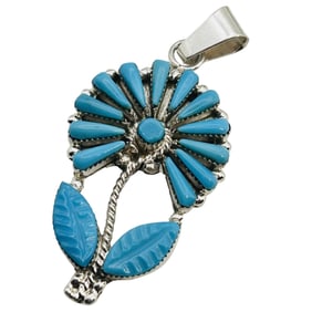Vera Halusiwa Zuni Sterling Turquoise Flower Pendant