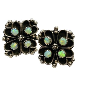 Estella Laate Zuni Sterling Opal Flower Studs