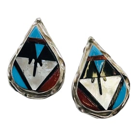 Carol Niha Zuni Sterling Multi Stone Earrings