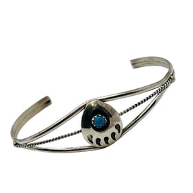 Esther White Navajo Kingman Turquoise Bear Claw Cuff