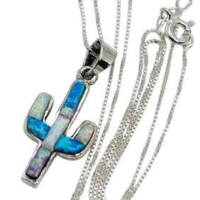 Jerold Francis Navajo Sterling Opal Cactus Necklace