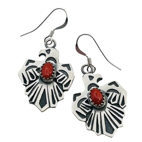 Genevive Frnsc Navajo Sterling Red Coral Thunderbird Earrings