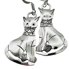 Louisse Yazzie Navajo Sterling Cat Earrings