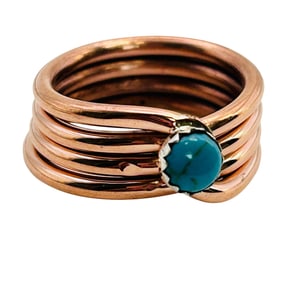Yolanda Skeets Navajo Sterling Copper Kingman Turquoise Ring SZ 7
