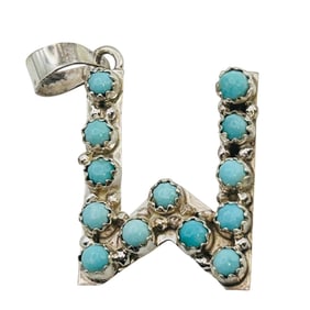 Scott Skeets Navajo Sterling Kingman Turquoise Letter 'W Pendant