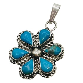 Gina Dosedo Zuni Sterling Turquoise Flower Pendant