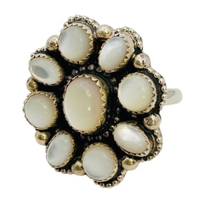 Shelia Becenti Navajo Mother Of Pearl Cluster Ring Sz.8