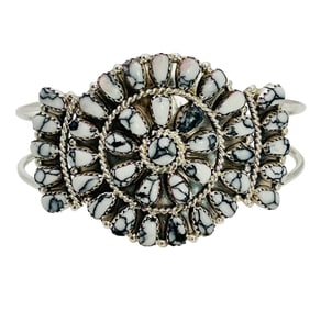 Myra Benally Navajo Sterling White Buffalo Turquoise Cuff