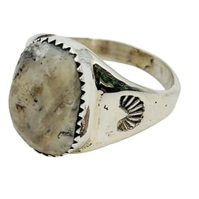 Annie Lincoln Navajo Sterling White Buffalo Turquoise Ring Sz. 10.5