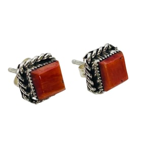 Jesus Espino Navajo Sterling Coral Stud Earrings