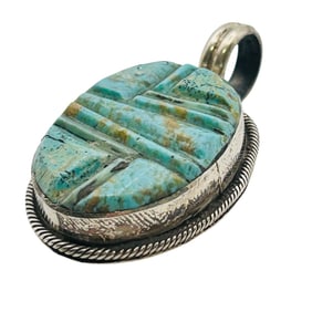 Scott Skeets Navajo Sterling Carved Kingman Turquoise Pendant