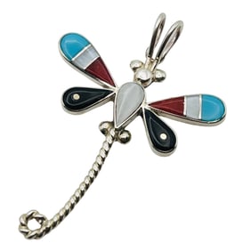 Lyndon Ahiyite Zuni Sterling Dragonfly Pendant