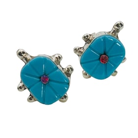 Sarah Bowannie Zuni Sterling Multi Stone Turtle Earrings