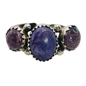 Marinda Ramone Navajo Sterling 3 Stone Purple Charoite Ring Sz.7