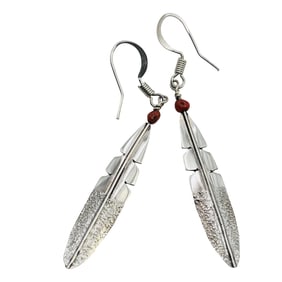 Linda Yazzie Navajo Coral Feather Earrings