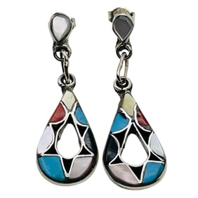 Emma Bowakaty Zuni Sterling Multi Stone Earring