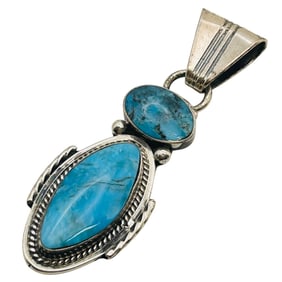 Sadie Jim Navajo Sterling Kingman Turquoise Pendant