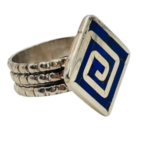 Ella Coonis Zuni Sterling Lapis Ring Sz 11.5