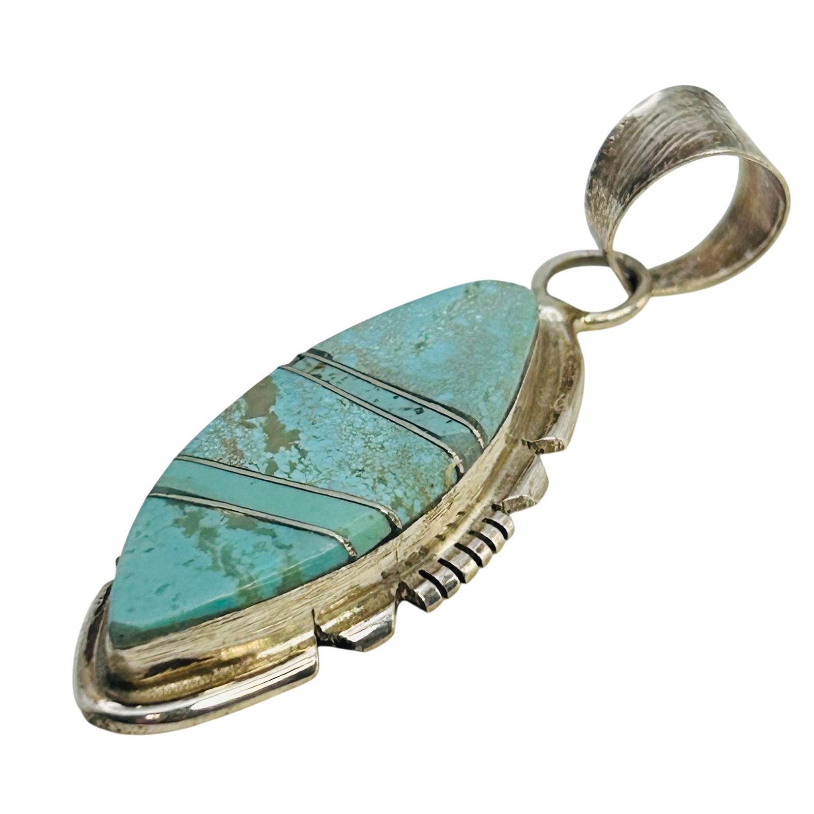 Brandon Etcity Navajo Sterling Kingman Turquoise Pendant (1 of 8)