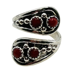 Genevieve Francisco Navajo Sterling Red Coral Adjustable Ring