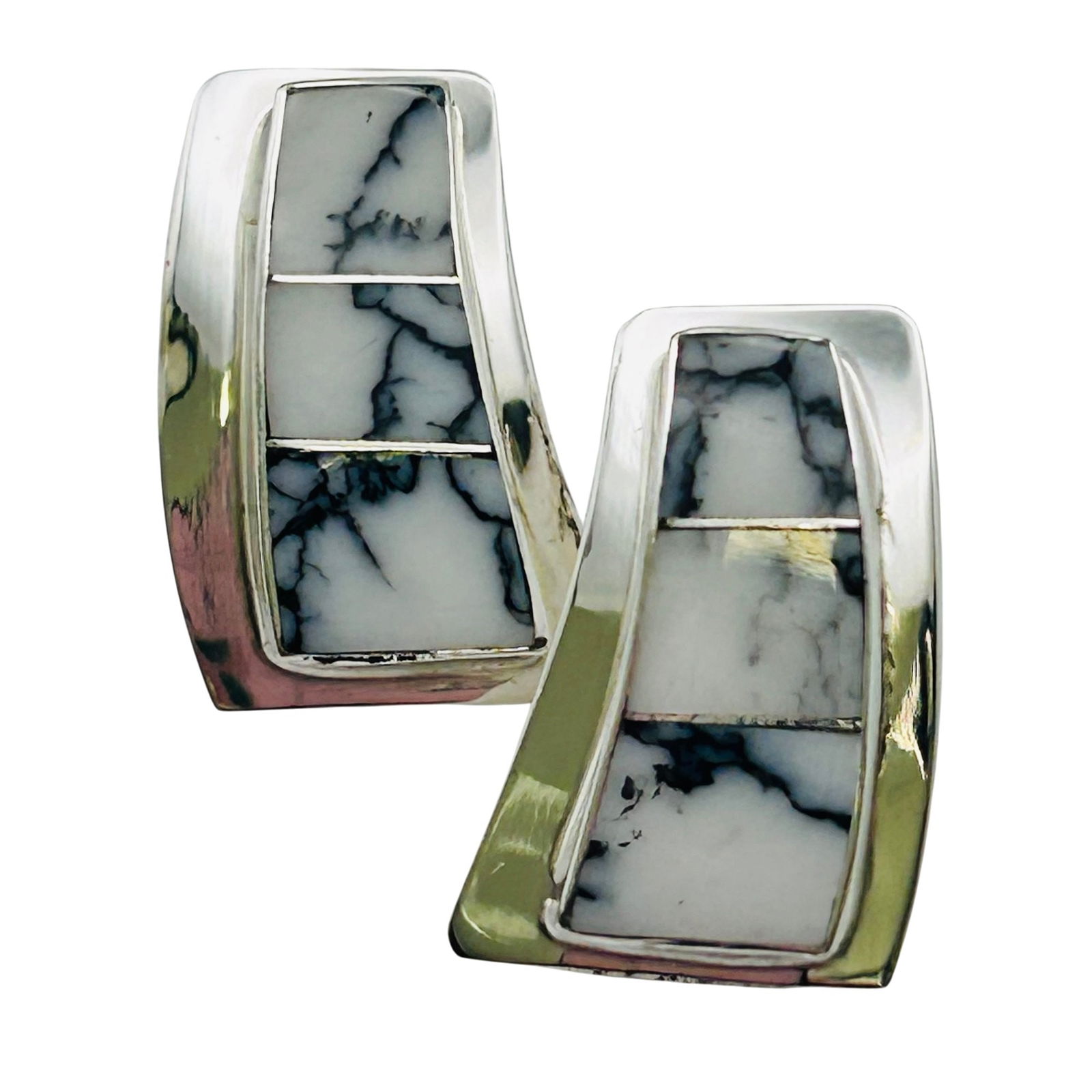 Norvin Johnson Navajo Sterling White Buffulo Earirngs: Norvin Johnson Navajo Sterling White Buffulo Pushback Earring 2.56 grams